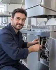 Endüstriyel Bulaşık Makinesi üzerinde çalışan teknisyen